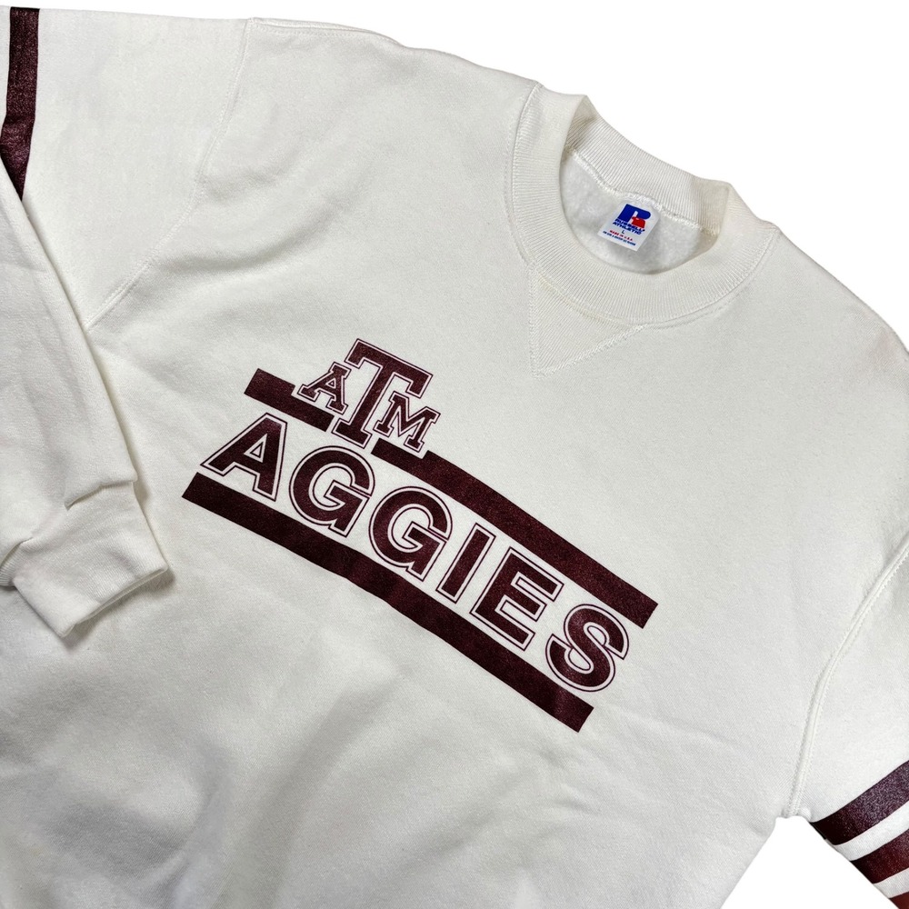 VTG Texas A&M Aggies 90s Russell Athletic Sweatshirt Mens L White USA Made